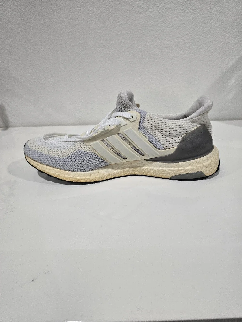 Adidas Ultraboost White and Cream Knit Performance Sneakers AQ4007